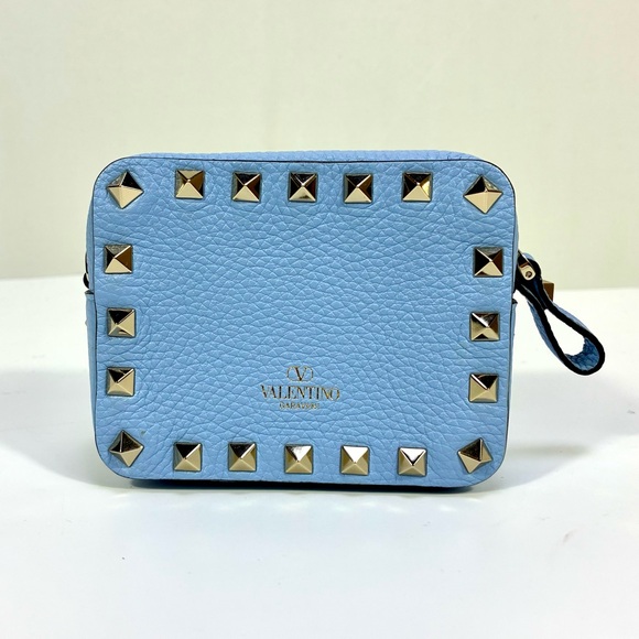 Valentino Garavani Mini Rockstud Leather Crossbody Bag Card Case Light Blue NEW - Picture 4 of 17